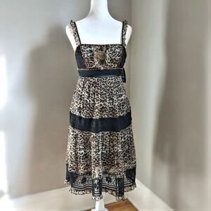 NWT Y2K Vintage Sue Wong Dress Silk Lace Beaded Animal Print Cottage 90s Size 0